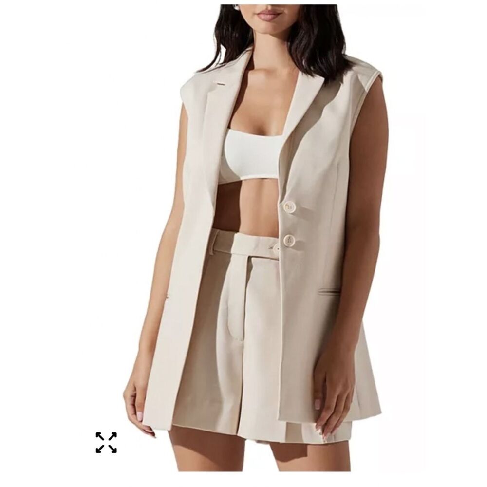 ASTR the Label Natural Beige Longline Sleeveless Blazer Vest ACT18232 Mens L